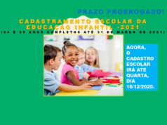 Cadastramento escolar da educação infantil -2021 prorrogado até 16/12