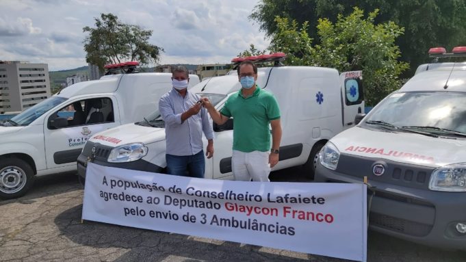 Prefeito Mário Marcus recebeu através do deputado Glaycon Franco mais três ambulâncias para Lafaiete