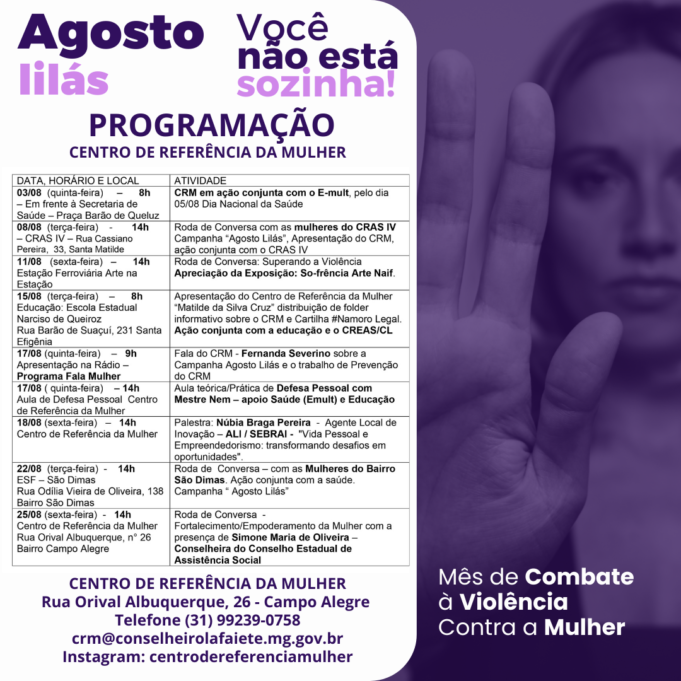 Programação Agosto Lilás