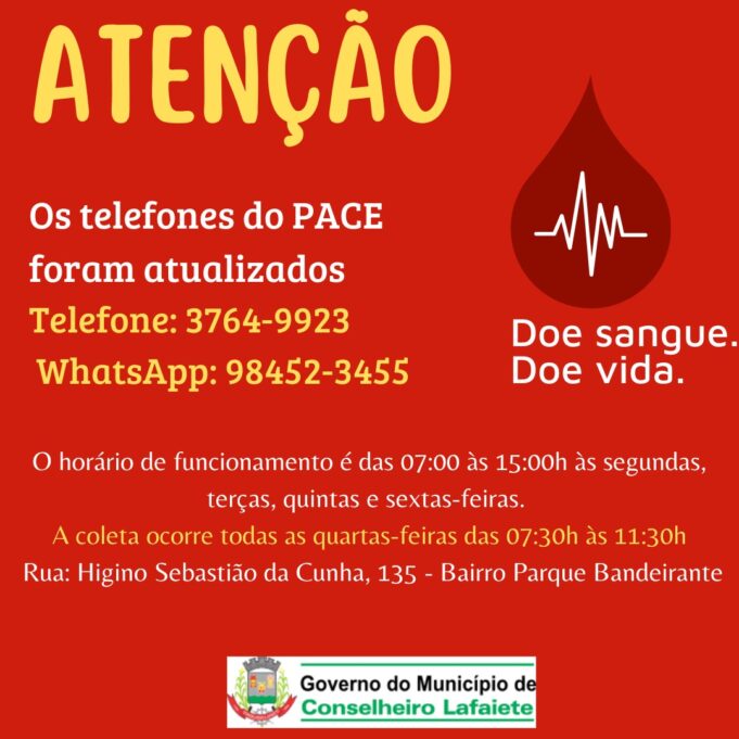 Atenção ! DOE SANGUE, DOE VIDA.